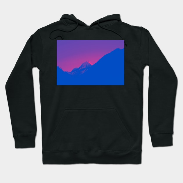 Blue and pink gradient colors of snow capped mountain Hoodie by brians101